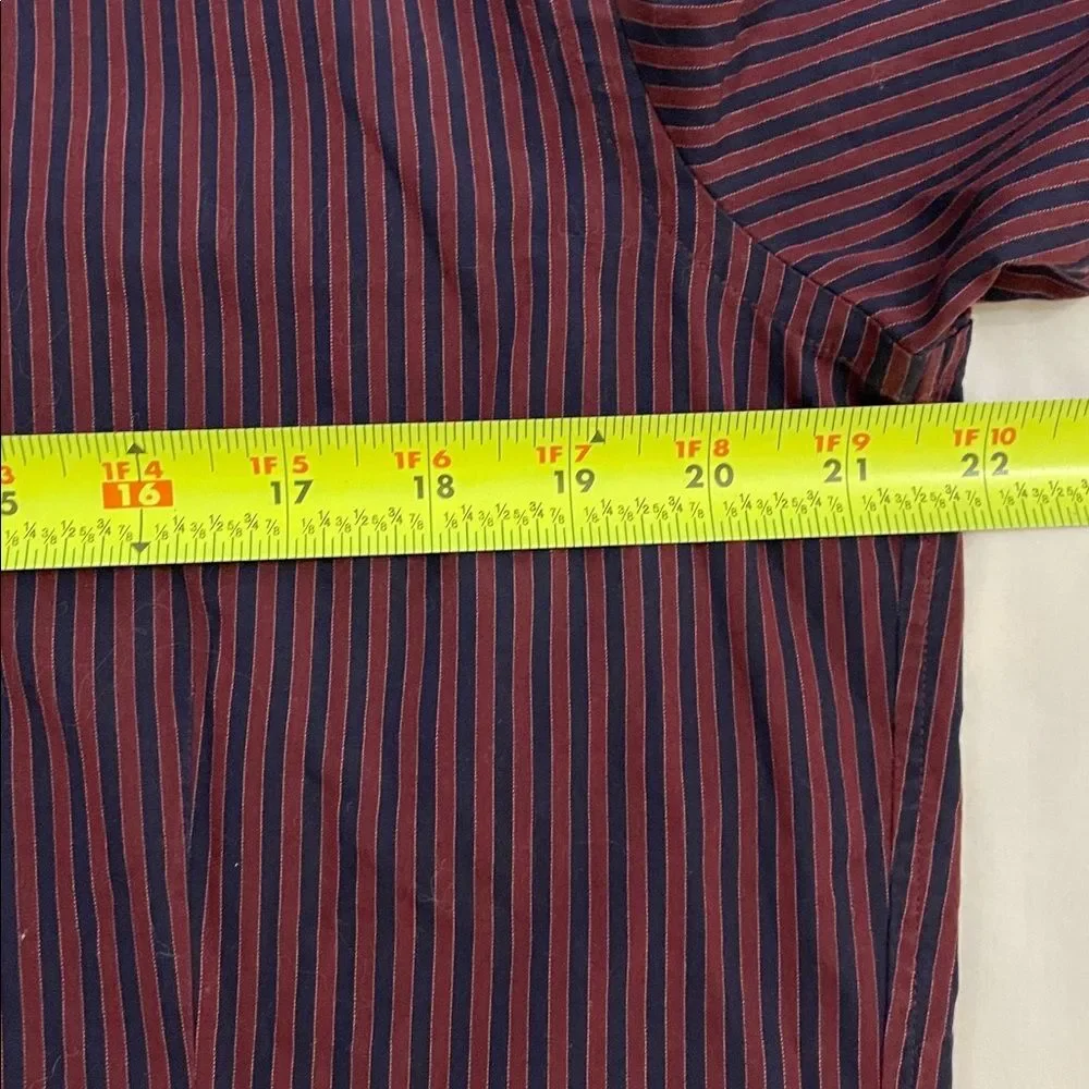 Banana Republic Maroon Red Striped Slim Fit Button Up Shirt Mens Size M 15-15.5
